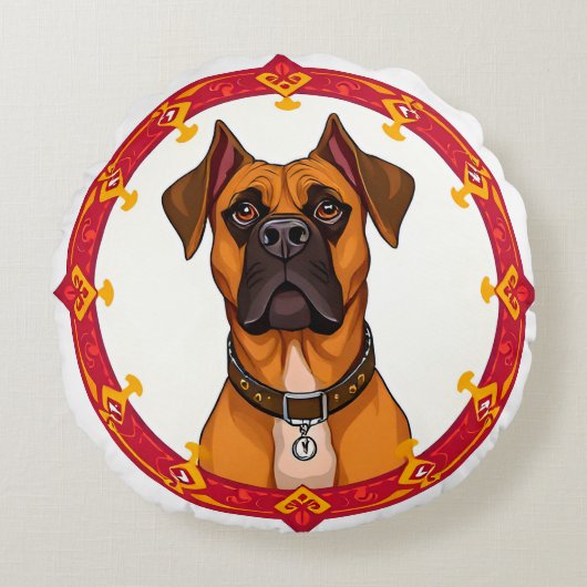 愛らしい漫画の犬 ラウンドクッション (正面)