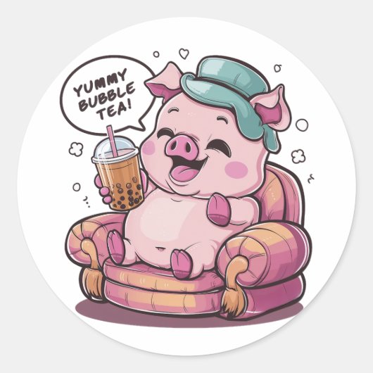 愛らしい漫画の豚：居心地の良い、かわいいVibes ラウンドシール (正面)