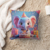 愛らしい漫画の象祝の誕生日 クッション (ブランケット)