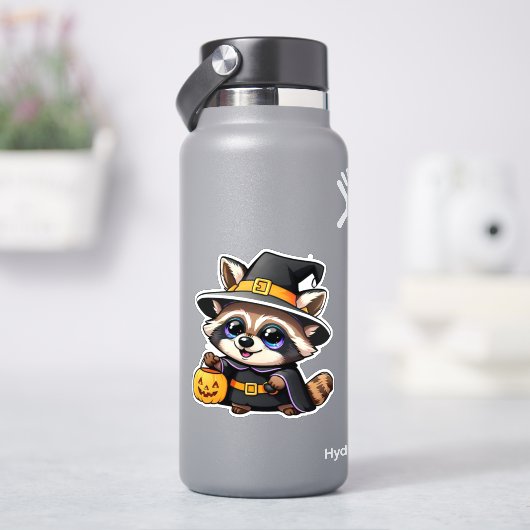 愛らしい漫画の魔女のタヌキ シール (HydroFlask)