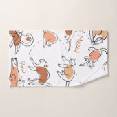 愛らしい漫画パステル柄の猫ホワイトブラウン バスタオルセット (ハンドタオル)