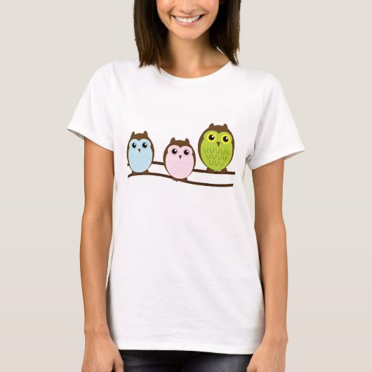 愛らしい漫画フクロウ家族Tシャツ Tシャツ (正面)