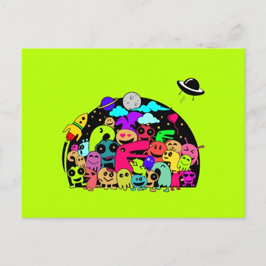 愛らしい漫画宇宙エイリアンキャラクター ポストカード (正面)