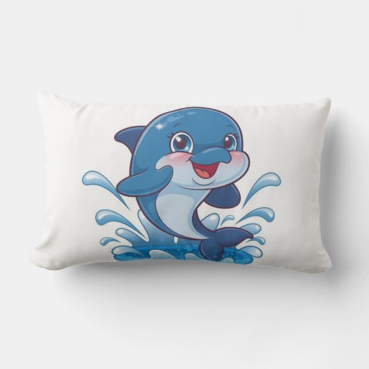 愛らしい漫画・イルカの喜びの飛躍» ランバークッション (正面)