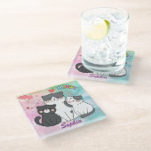 愛らしい灰色がかった猫たちパーソナライズされた ガラスコースター (アングル)