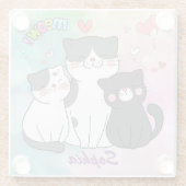 愛らしい灰色がかった猫たちパーソナライズされた ガラスコースター (裏面)