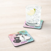 愛らしい灰色がかった猫たちパーソナライズされた コースター (右側)