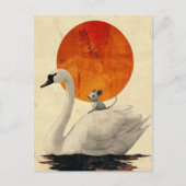 愛らしい灰色のネズミが白鳥に乗る|過去記事 ポストカード (正面)
