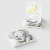 愛らしい灰色のベビー象 ストーンコースター (横)