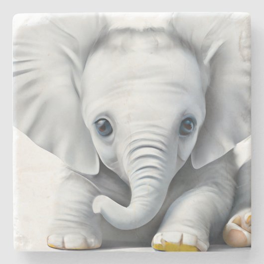 愛らしい灰色のベビー象 ストーンコースター (正面)