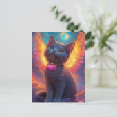 愛らしい灰色の天使の子猫 ポストカード (スタンド正面)