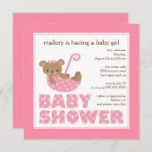 愛らしい熊傘ベビーシャワー招待状 招待状 (正面/裏面)