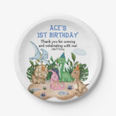 愛らしい熱帯恐竜誕生日少年！轟音！ ペーパープレート (正面)