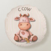 愛らしい牛の子供部屋デザインとC牛アクセント ラウンドクッション (裏面)