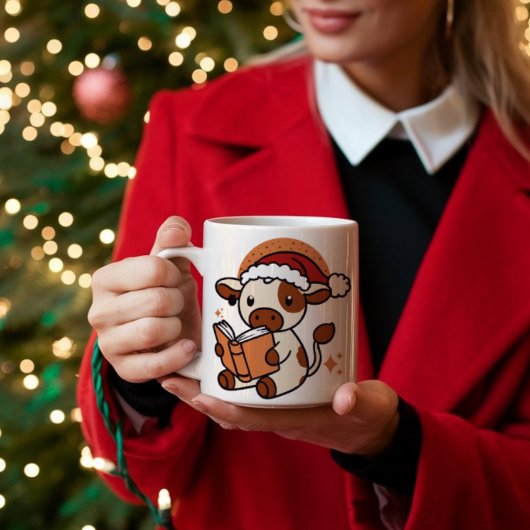 愛らしい牛の読クリスマス コーヒーマグカップ