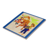 愛らしい牛を持つ愛らしい子供 タイル (側面)