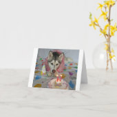 愛らしい犬が登場する誕生日カード カード (黄色い花)