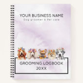 愛らしい犬たちと花冠、水彩の紫 ノートブック (正面)