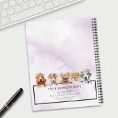愛らしい犬たちと花冠、水彩の紫 ノートブック