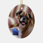 愛らしい犬とお気に入りのボール セラミックオーナメント (右)