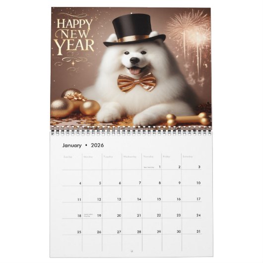 愛らしい犬と毎年の休日魔法20XX カレンダー (1月 2026)