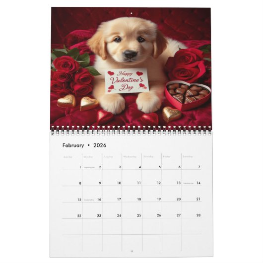 愛らしい犬と毎年の休日魔法20XX カレンダー (2月 2026)