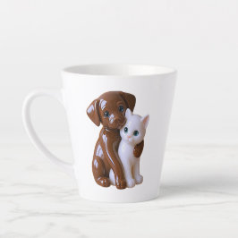 愛らしい犬と猫のイラスト カフェラテマグ