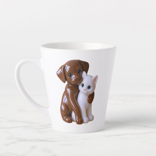愛らしい犬と猫のイラスト カフェラテマグ (左)