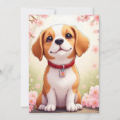 愛らしい犬と花フラットホリデーカード シーズンカード (正面)