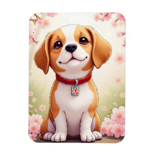 愛らしい犬と花 マグネット