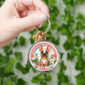 愛らしい犬のイラストレーション(花) キーホルダー (手)