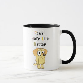 愛らしい犬のイラスト入りマグカップ「Paws Make Life Better」 マグカップ