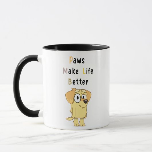 愛らしい犬のイラスト入りマグカップ「Paws Make Life Better」 マグカップ (左)