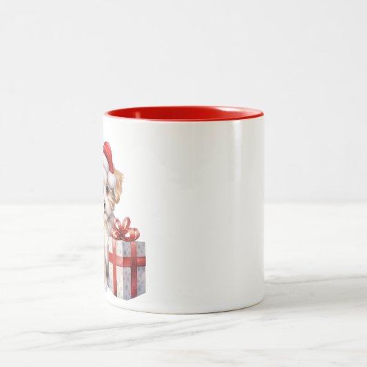 愛らしい犬のクリスマスマグカップ ツートーンマグカップ (中央)