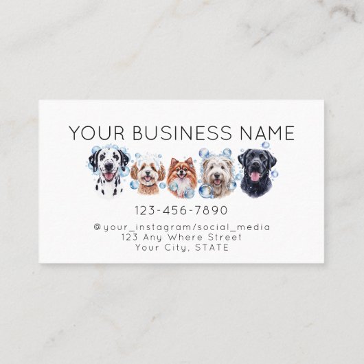 愛らしい犬のグルーミング、水彩白 名刺 (裏面)
