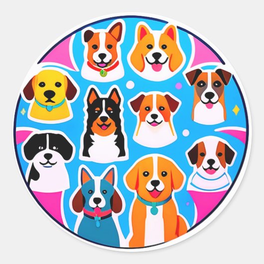 愛らしい犬のセット ラウンドシール (正面)