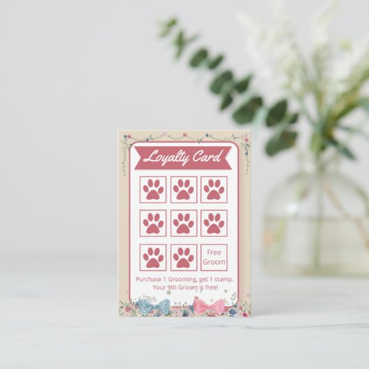 愛らしい犬のトリマーロイヤリティカード 名刺 (スタンド正面)