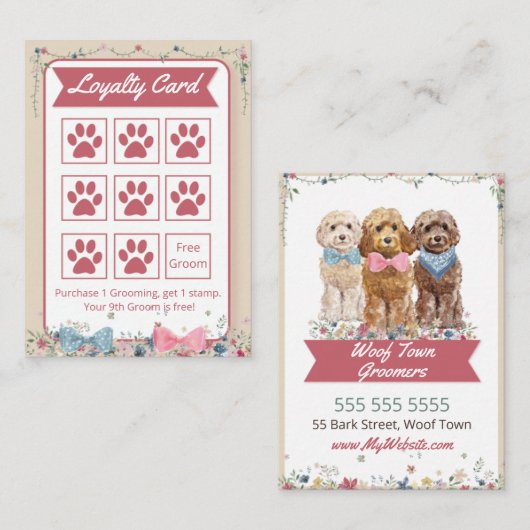 愛らしい犬のトリマーロイヤリティカード 名刺 (正面/裏面)
