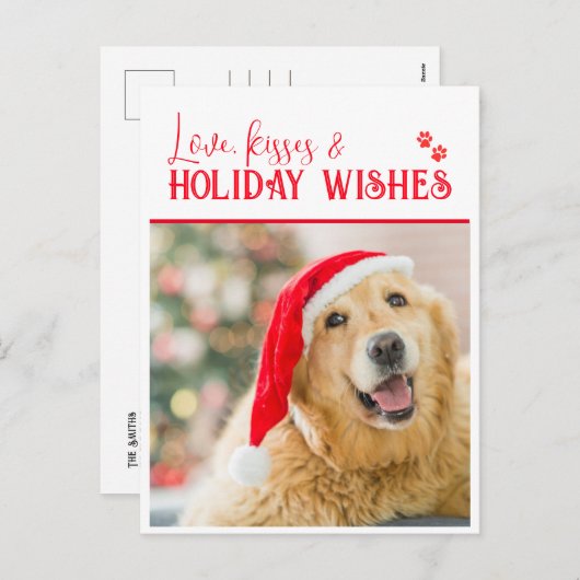 愛らしい犬のホリデーカード – 愛、キス&休日 シーズンポストカード (正面/裏面)