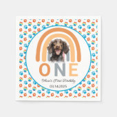 愛らしい犬のレインボー水彩 1歳の誕生日パーティー スタンダードカクテルナプキン (正面)