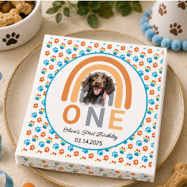 愛らしい犬のレインボー水彩 1歳の誕生日パーティー スタンダードカクテルナプキン