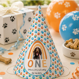 愛らしい犬のレインボー水彩 1歳の誕生日パーティー パーティーハット
