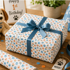 愛らしい犬のレインボー水彩 1歳の誕生日パーティー ラッピングペーパー