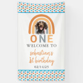愛らしい犬のレインボー水彩 1歳の誕生日パーティー 横断幕 (縦)