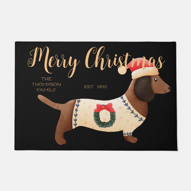 愛らしい犬の家族の名前モダンクラシックブラックラップ ドアマット (正面)