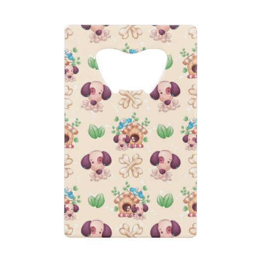 愛らしい犬の柄 クレジットカード栓抜き (正面)