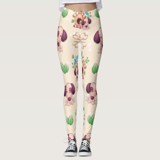 愛らしい犬の柄 レギンス (正面)