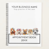 愛らしい犬の花の冠、水色の白 プランナー手帳 (正面)