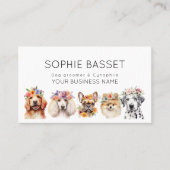 愛らしい犬の花の冠、水色の白 名刺 (正面)