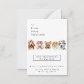 愛らしい犬の花水色グルーミングギフトカード ノートカード (裏面)